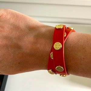 Tory Burch orange leather wrap bracelet